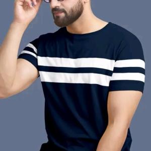 Men's Horizontal Stripes Regular Navy Blue Tshirts