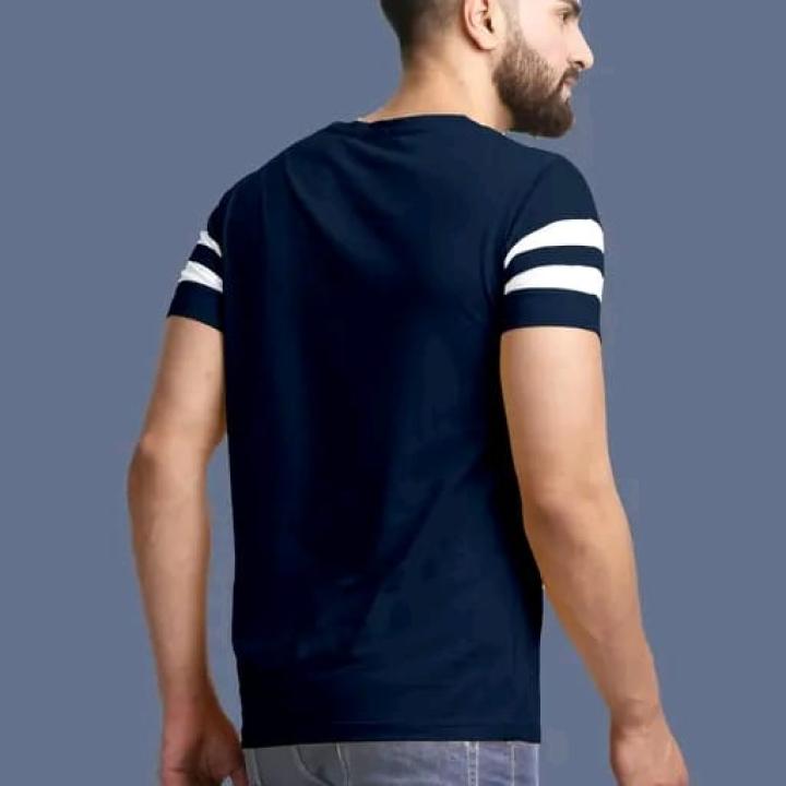 Men's Horizontal Stripes Regular Navy Blue Tshirts